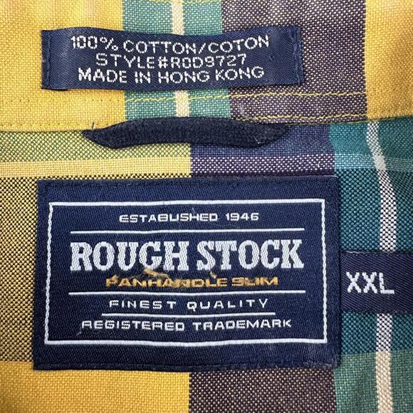 VTG Rough Stock Tuff Hedeman Western Shirt Mens Yellow Purple Heavy Twill Dress - Picture 3 of 9